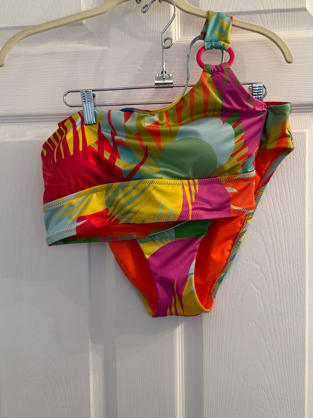 Sanctuary One-Shoulder Neon Tropical Bikini - Pink, Orange, Yellow, Green